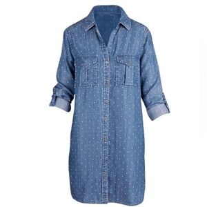 Philosophy Blue Polka Dot Denim Shirt Dress